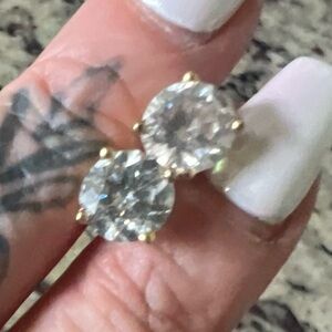 Gold-Set Clear Round Cubic Zirconia Stud Earrings